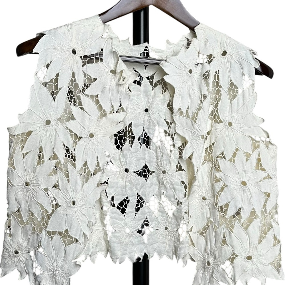 Vintage 70s Lace Floral Cropped Vest Women's Medium Boho Kitschy Flower Child - Picture 10 of 10